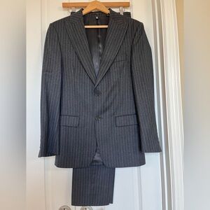 Zara 100% Wool Charcoal Pinstripe Suit